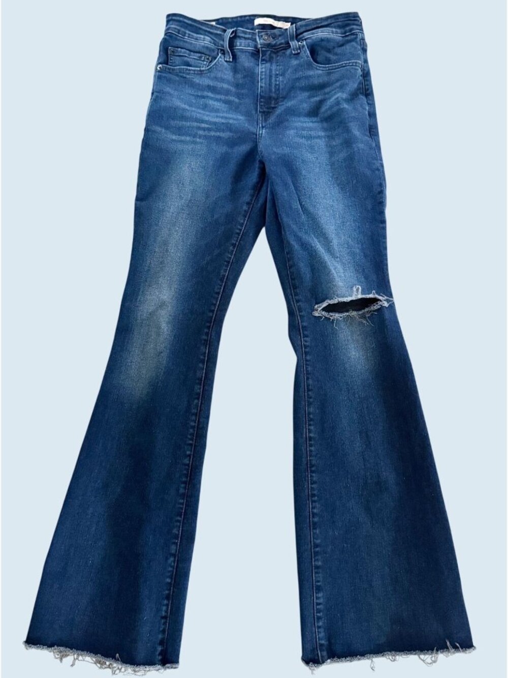 LEVI'S Premium Denim 726 Flare Dark Wash Distressed Hi Rise Jeans Sz 29 - Picture 2 of 8